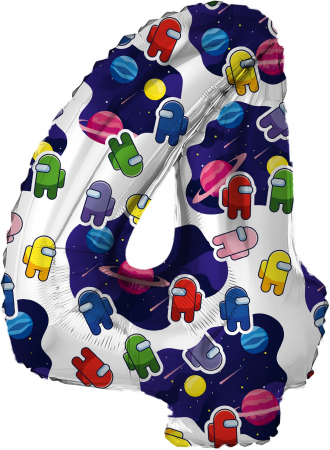 Шар (32"/81см) Цифра "4" Космонавтики в упаковке, 1 шт.