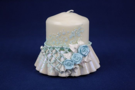 Свеча ручной работы толстая "Райская жизнь" (5,5х8см), Бело-голубой, 1 шт.