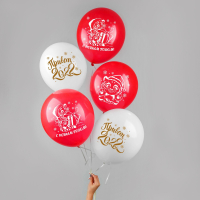 Шар (12"/30см) С Новым 2022, Белый/красный, пастель, 5 шт. 