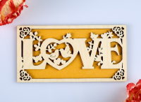 Подарочный конверт "LOVE" (9,2*17,5) Фанера 3мм, картон, оформл., Желтый, 1 шт.