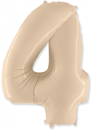 Шар (40''/102см) Цифра, "4", Кремовый, в упаковке, 1 шт.