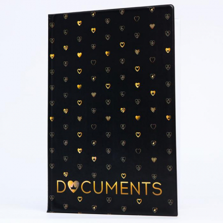 Обложка для семейных документов "Documents", Сердца, Черный, 1шт. 