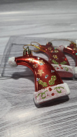 Новогодние игрушки (7см), Фигура колпак блестящий с рисунком, Красный, 4 шт.