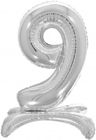 Шар (32''/81 см) Цифра, 9 на подставке, Серебро, в упак., 1 шт. 