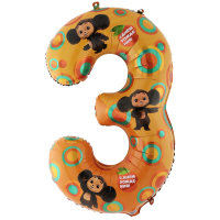 Шар (40"/102см) Цифра, "3", Чебурашка, 1 шт.