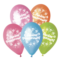 Шар (12"/30см) С днем рождения Торты вокруг, Ассорти, Пастель, 20 шт.