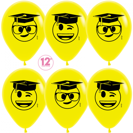 Шар (12''/30см) Выпускник, Emoji, Желтый (020), пастель, 5 ст, 50 шт. (уценка, смотреть описание)