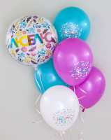 Шар (18''/45 см) Круг, Люблю (цветочный декор), Белый, 1 шт. в упак.