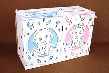 Коробка для денег "На новорожденных" с малышами (27,5*12,5*19см) МДФ 3мм, окрашен., 1 шт.