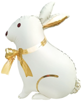 Шар (33''/84см) Фигура, Зайка с золотым бантиком, Сатин, 1 шт.