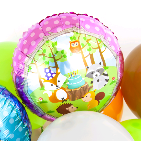 Шар (18''/46 см) Круг, Лесные зверята, Розовый, 1 шт.