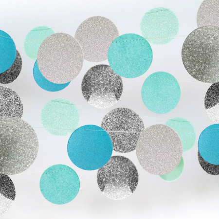 Гирлянда (200см), "Круги Микс", Серебряный/мятный/голубой, 1 шт. 