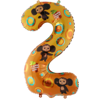 Шар (40"/102см) Цифра, "2", Чебурашка, 1 шт.