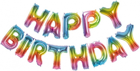 Набор шаров-букв (14''/35 см) Мини-надпись "Happy Birthday", Радужный, Градиент, в упаковке 1 шт.