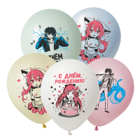 Шар (12"/30см) СДР Герои Аниме, Ассорти, пастель 2 ст., 50 шт. 