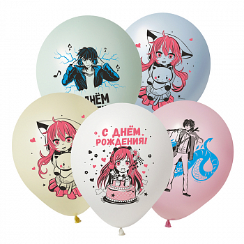 Шар (12"/30см) СДР Герои Аниме, Ассорти, пастель 2 ст., 50 шт. 