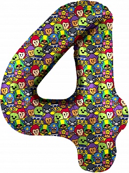 Шар (34''/86см) Цифра, 4 Бравл Старс, 1 шт. в упак.