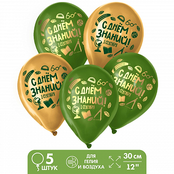 Шар (12"/30см) С Днём Знаний, Ассорти, пастель, 5 шт. 