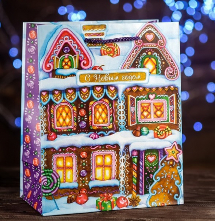 Пакет подарочный (18х22,3х10 см) Пряничный домик, 1 шт.