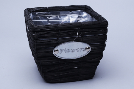 Кашпо из ивы (14*14*15см), черное, 1 шт.
