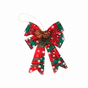 Бант красно-зеленый с шишками (20*28см), 1 шт. 