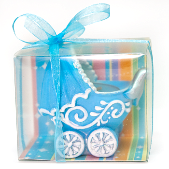 Свеча Декоративный подсвечник, Коляска, Голубой, 7 см, 1 шт.