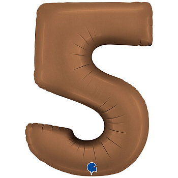 Шар (40''/102см) Цифра, "5", Шоколадный, Сатин, в упаковке, 1 шт.