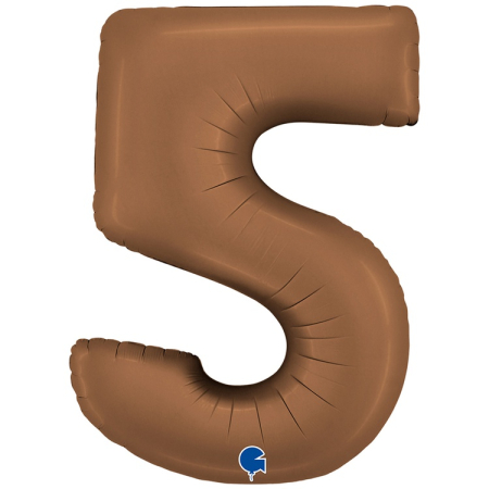 Шар (40''/102см) Цифра, "5", Шоколадный, Сатин, в упаковке, 1 шт.