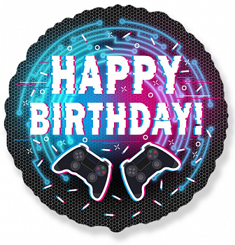 Шар (18''/46см) Круг, С Днем Рождения! (гейм-пати), 1 шт.