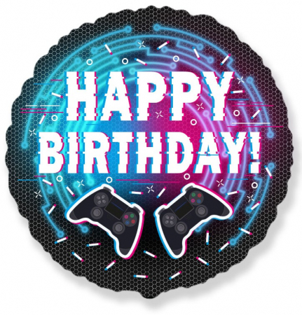 Шар (18''/46см) Круг, С Днем Рождения! (гейм-пати), 1 шт.