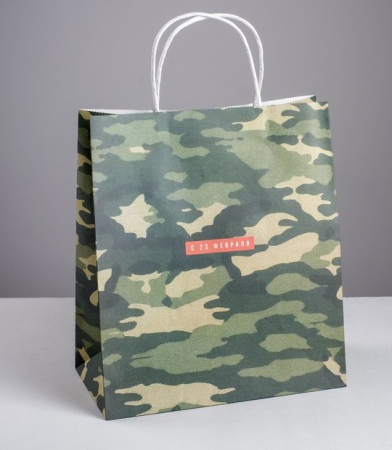 Пакет подарочный (32*28*15см), С 23 февраля, крафт, 1 шт.