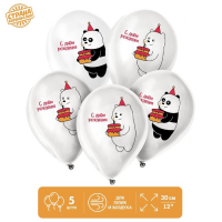 Шар (12"/30см) Праздничные мишки, Пастель, 5 шт. 