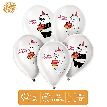 Шар (12"/30см) Праздничные мишки, Пастель, 5 шт. 