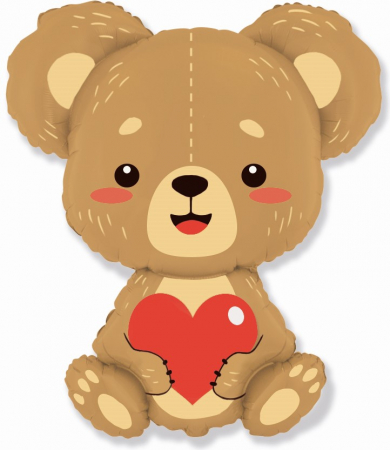 Шар (33''/84см) Фигура, Плюшевый мишка с сердцем, 1 шт.