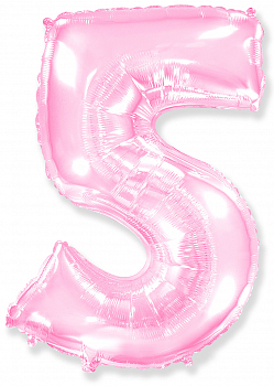 Шар (40''/102см) Цифра, "5", Розовый, в упаковке, 1 шт.