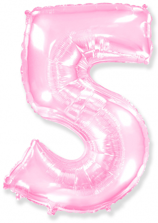 Шар (40''/102см) Цифра, "5", Розовый, в упаковке, 1 шт.