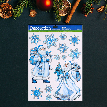 Наклейки на окна (41*29см), Новогодние, Дед Мороз, снежинки, 1 шт.