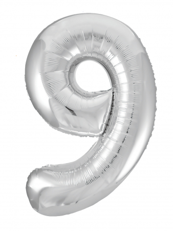 Шар (40"/102см) Цифра "9" Серебро Slim в упаковке, 1 шт.