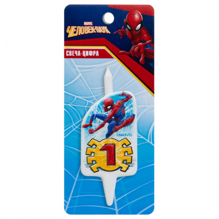 Свеча-цифра, 1 Человек-Паук, 7 см, 1 шт.