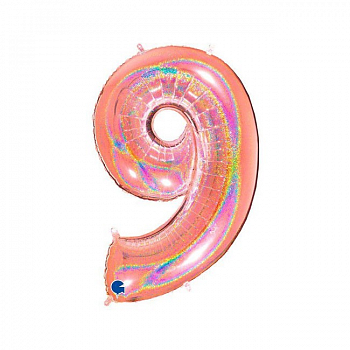 Шар (40"/102см) Цифра, "6/9", Розовое золото голография, в упаковке, 1 шт.
